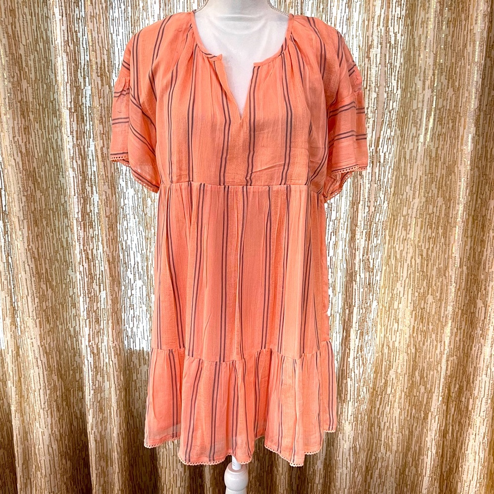 NWT LRA Peach and Gray Rayon Babydoll Dress